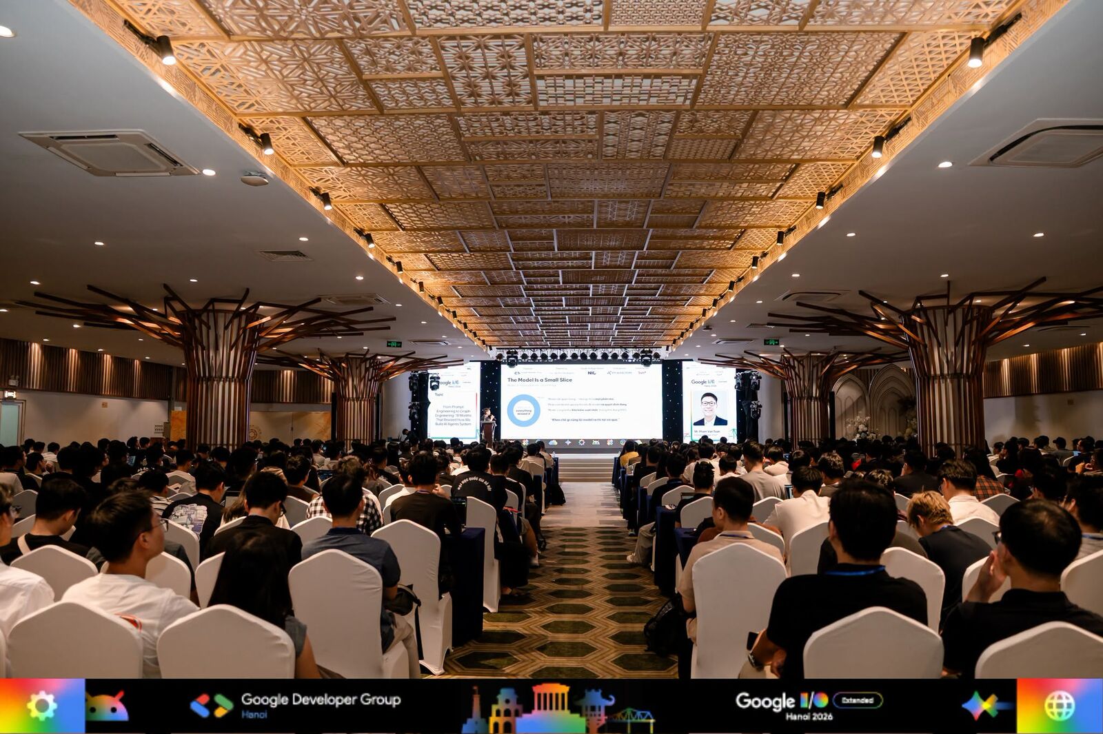 The hall at Google I/O Extended Hanoi 2026, seen from the back during the keynote