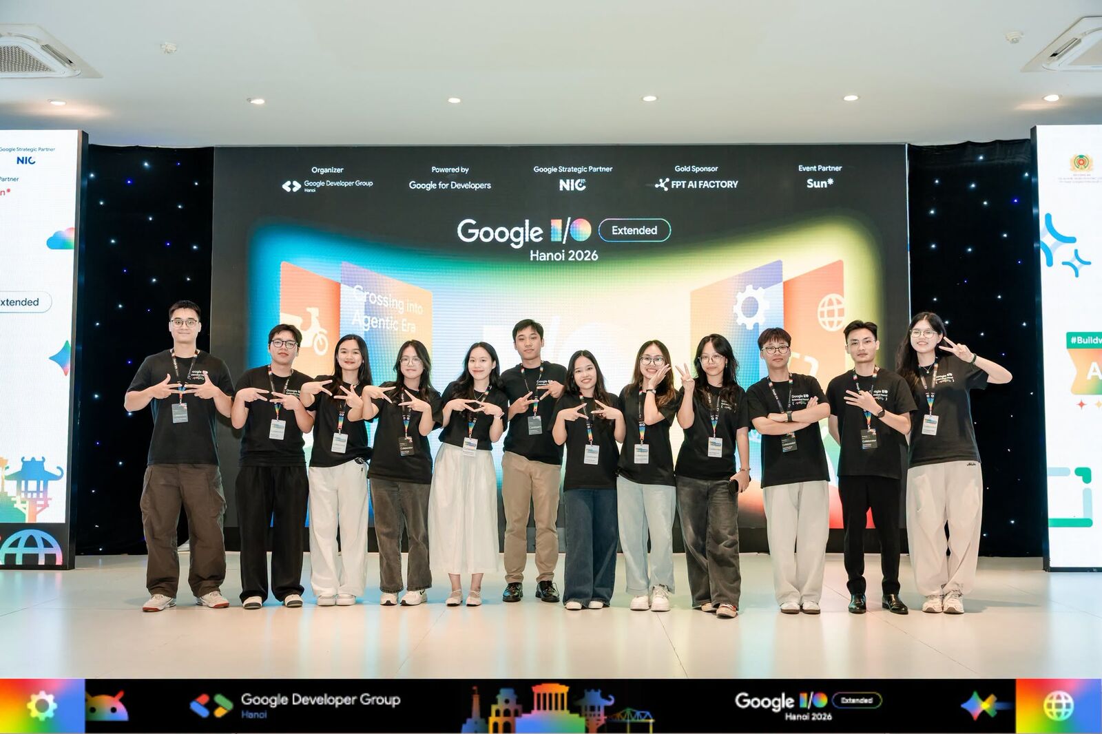 The GDG Hanoi organising team on stage at Google I/O Extended Hanoi 2026